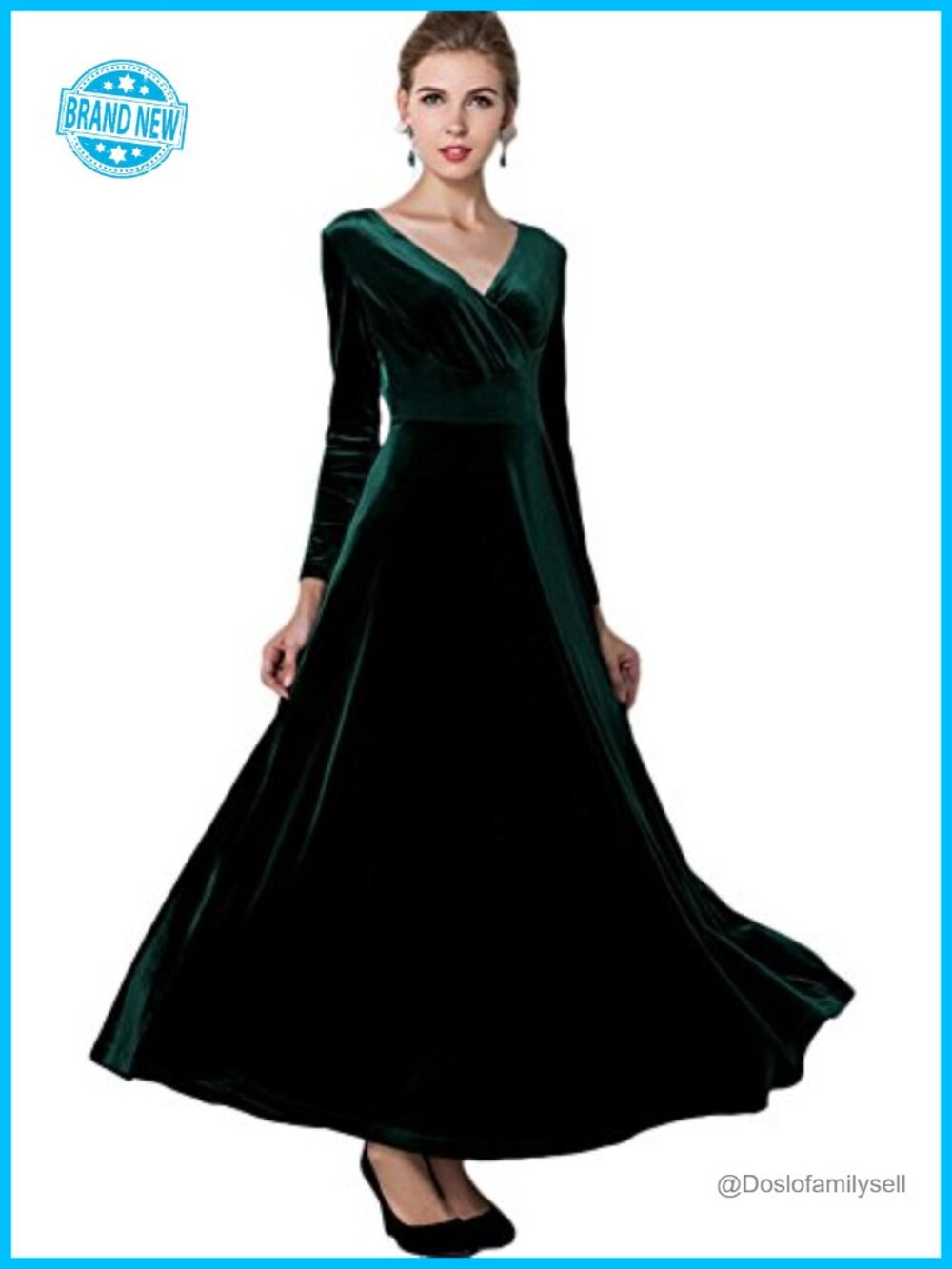 Urban CoCo Women Long Sleeve V-Neck Velvet Stretchy Long Dress